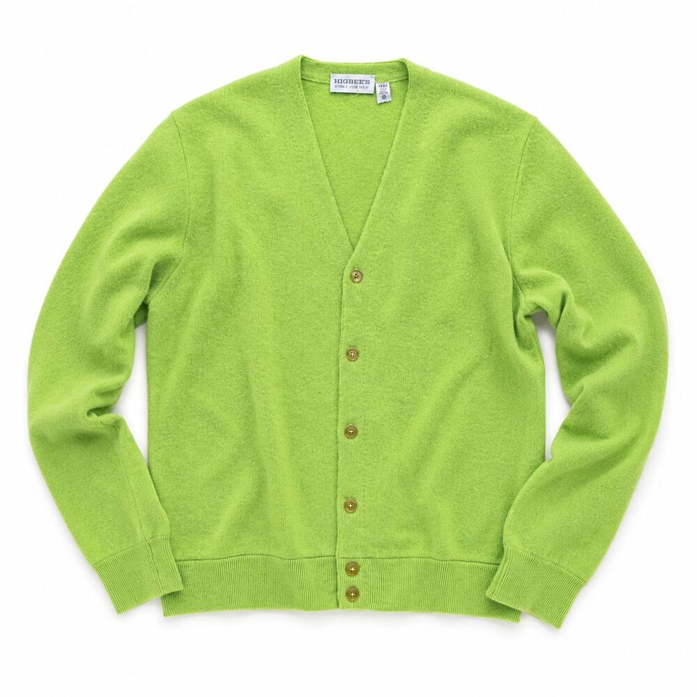 Vintage Men's Higbees Store Cardigan Sweater Size Medium Celadon Green Grandpa